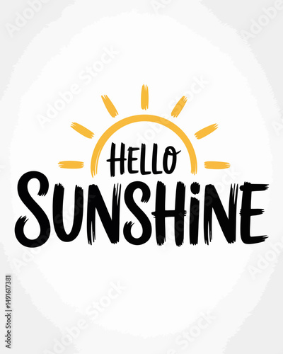 Handwritten type lettering composition of Hello Sunshine with hand drawn sun