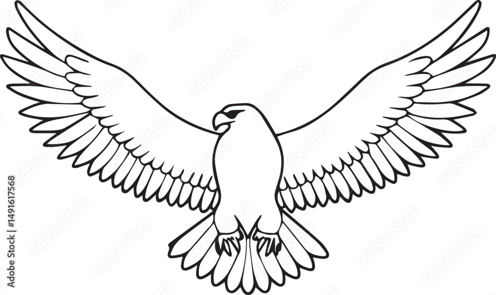 Fototapeta premium flying bald eagle line art silhouette vector, eagle line art illustration, eagle line art clipart