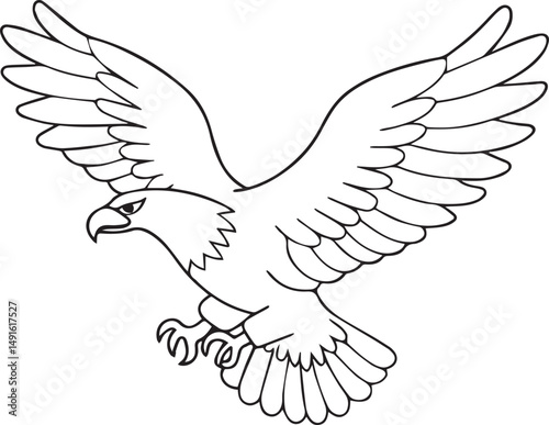 flying bald eagle line art silhouette vector, eagle line art illustration, eagle line art clipart