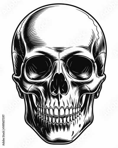Human skull isolated on white background. Design element for poster, card, banner, t shirt, emblem, sign. Vector illustration