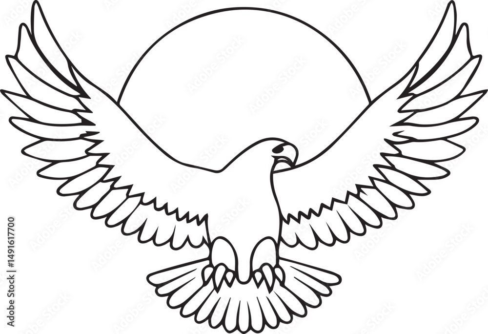 Obraz premium flying bald eagle line art silhouette vector, eagle line art illustration, eagle line art clipart