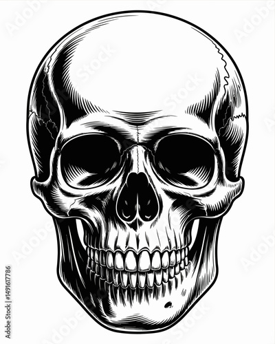 Human skull isolated on white background. Design element for poster, card, banner, t shirt, emblem, sign. Vector illustration