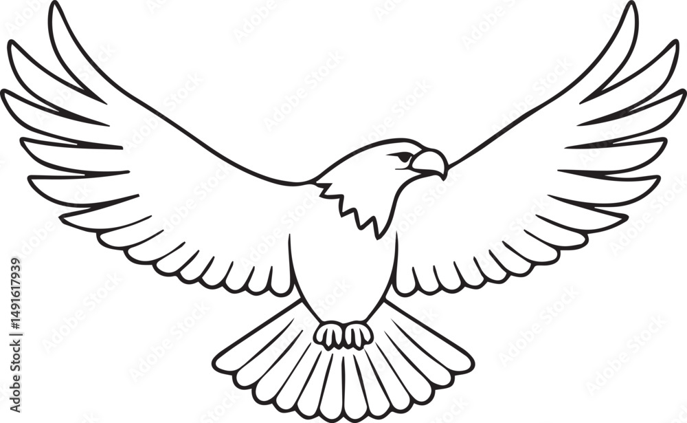 Obraz premium flying bald eagle line art silhouette vector, eagle line art illustration, eagle line art clipart
