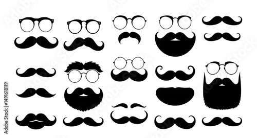 barbershop mustache set, different mustache styles, facial hair set, stylish mustache icons, Victorian mustache set, men’s grooming icons, movember mustache pack, realistic mustache illustrations, cla