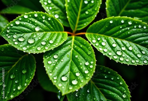 Close-up of green leaves with water droplets