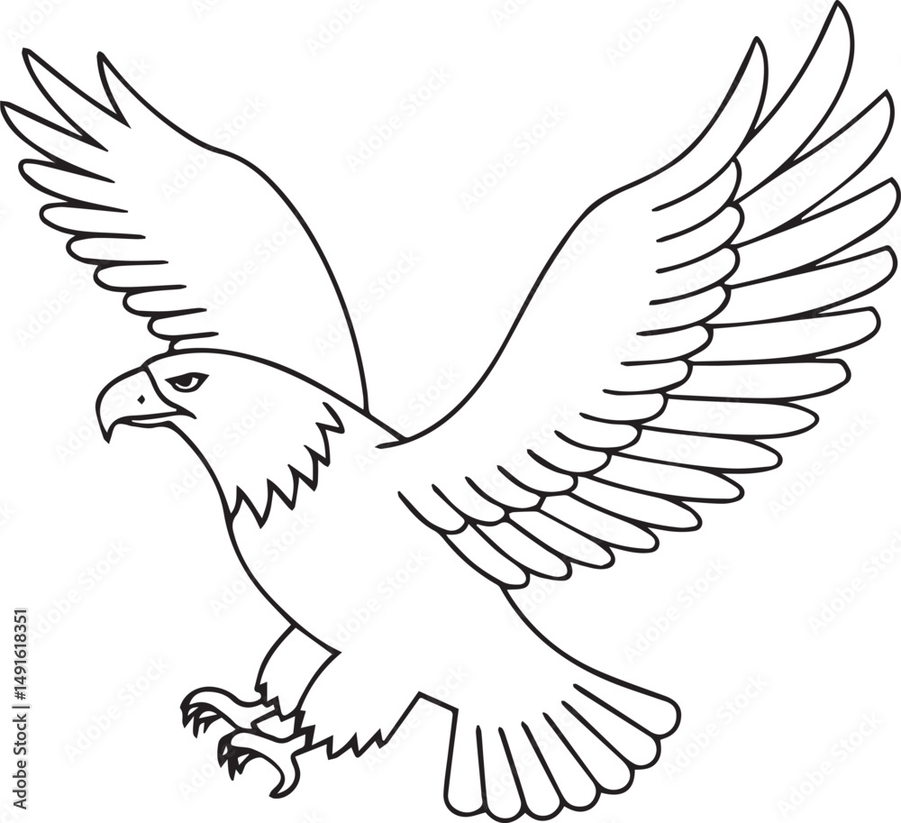 Obraz premium flying bald eagle line art silhouette vector, eagle line art illustration, eagle line art clipart