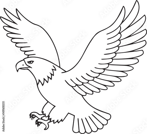 flying bald eagle line art silhouette vector, eagle line art illustration, eagle line art clipart