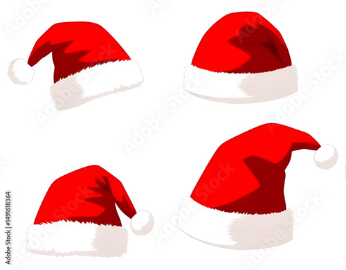 Santa Claus hats, Santa hat, Christmas hat, Holiday hat, Red Santa hat, Festive headwear, Winter hat, Santa costume hat, Cartoon Santa hat, Cute Christmas hat, Santa cap, Traditional Santa hat, Red an