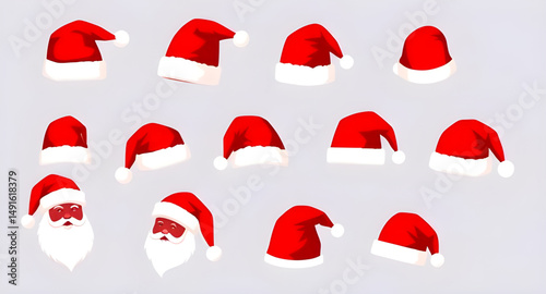 Santa Claus hats, Santa hat, Christmas hat, Holiday hat, Red Santa hat, Festive headwear, Winter hat, Santa costume hat, Cartoon Santa hat, Cute Christmas hat, Santa cap, Traditional Santa hat, Red an
