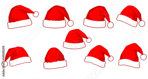 Santa Claus hats, Santa hat, Christmas hat, Holiday hat, Red Santa hat, Festive headwear, Winter hat, Santa costume hat, Cartoon Santa hat, Cute Christmas hat, Santa cap, Traditional Santa hat, Red an