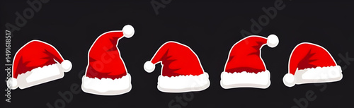 Santa cap vector, Xmas hats clipart, cartoon Santa hats, fluffy Santa hats, Christmas party hats, Santa hat icons, Santa hats pack, cute Santa hats, Santa hats with fur trim, holiday costume accessori
