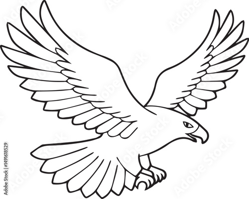 flying bald eagle line art silhouette vector, eagle line art illustration, eagle line art clipart