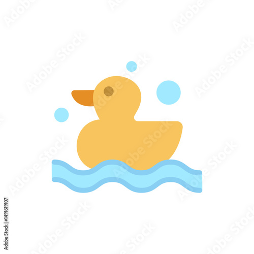 Animated duckling glyph with bubbly bath water design for childish decoration