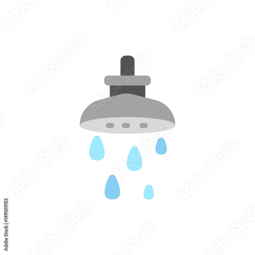 Stylized shower head dispensing water drops illustration on transparent background