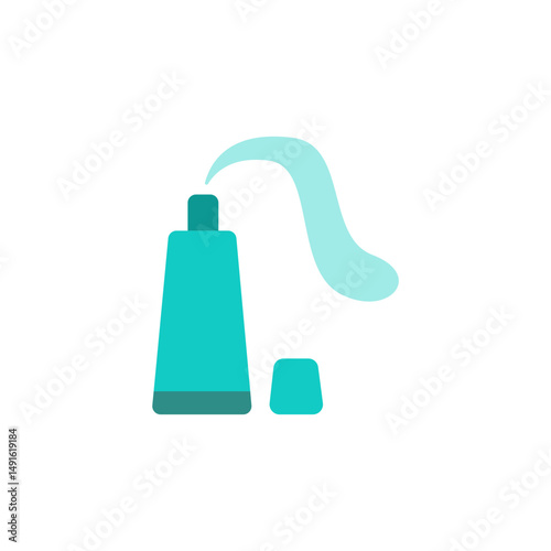 Turquoise toothpaste tube with squeezed shape near cap, minimal geometric art
