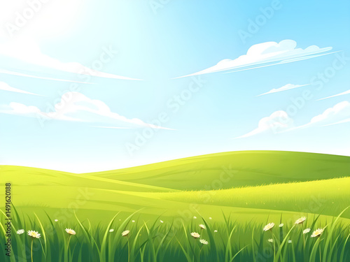 scenic horizon, rural landscape, outdoor field, panoramic field, wide meadow, green grassland, farm field, open space, landscape with clouds, blue horizon, nature scenery, summer meadow, sunny landsca