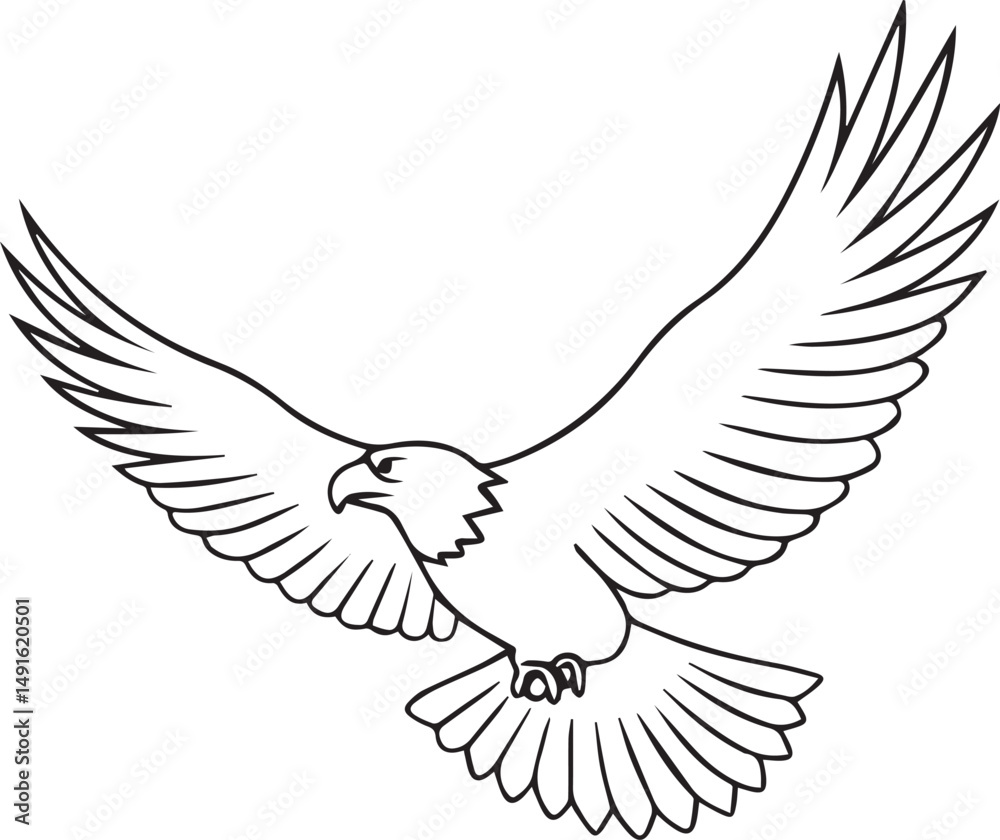 Fototapeta premium flying bald eagle line art silhouette vector, eagle line art illustration, eagle line art clipart