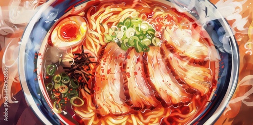 Illustration of Delicious Ramen Noodles Bowl for Asian Food Cont