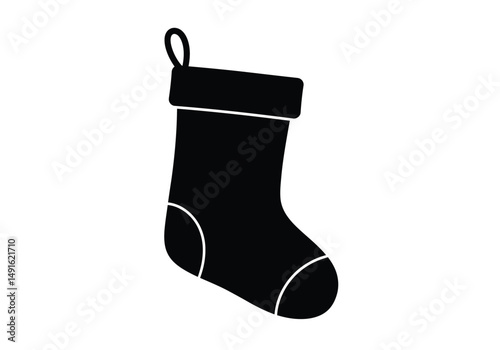 Christmas stocking silhouette. This image shows a black Christmas sock outline, a holiday decoration. Vector clipart illustration design.
