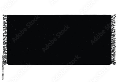 Carpet silhouette. This image shows a black rectangular rug outline with fringe, a floor covering. Vector clipart illustration design.