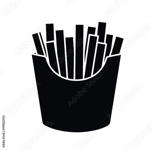 French fry silhouette. This image shows black french fry outlines in a container, a fast food snack. Vector clipart illustration design.