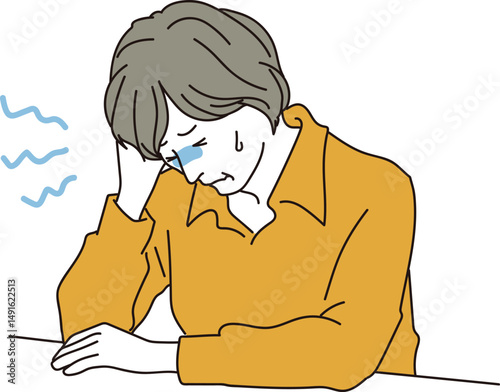 頭痛に悩む中年女性のイラスト素材