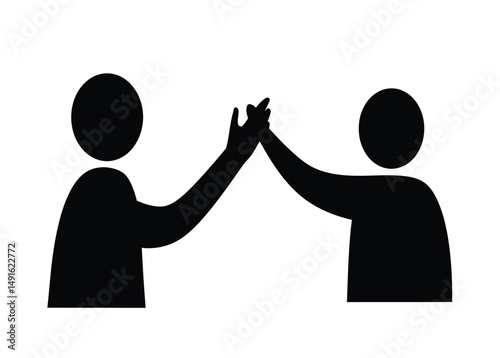 Helping others silhouette. This image shows black figures high-fiving, symbolizing support and connection. Vector clipart illustration design.
