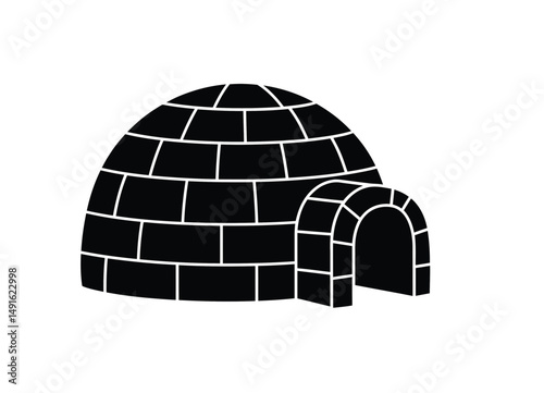 Igloo silhouette. This image shows a black igloo outline, a snow and ice dwelling. Vector clipart illustration design.