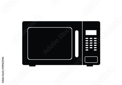 Microwave silhouette. This image shows a black microwave oven outline, a kitchen appliance for heating food. Vector clipart illustration design.