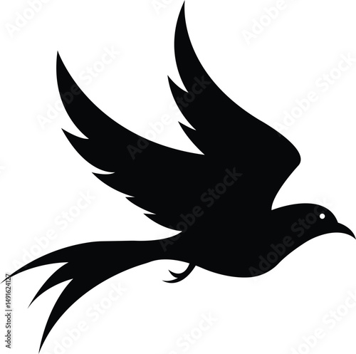 Silhouette Soaring Bird: A striking silhouette of a bird in full flight against the backdrop of a vibrant blue sky, showcasing a symbol of freedom and inspiration.