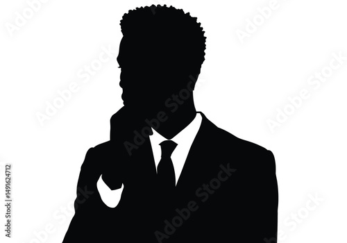 Portrait silhouette. This image shows a black male portrait outline in a suit and tie. Vector clipart illustration design.