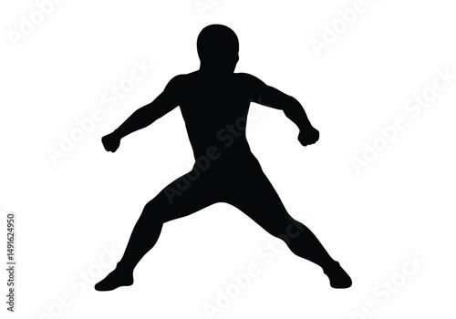 Sketch silhouette. This image shows a black silhouette of a person doing a jumping jack exercise. Vector clipart illustration design.