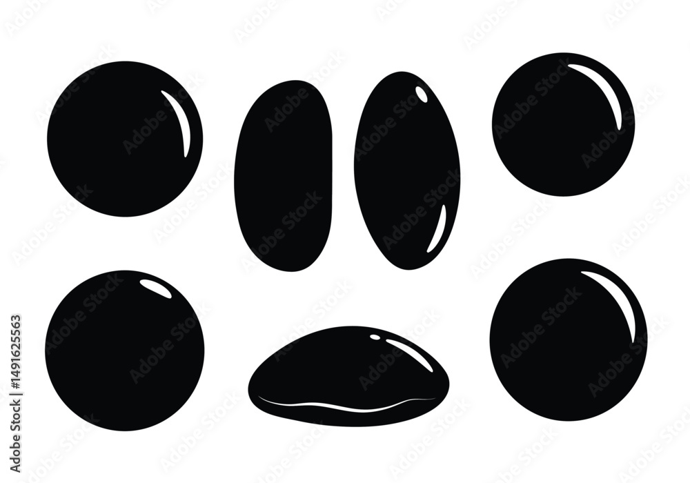 Balls silhouette. This image shows various round and oval shapes with glossy reflections, resembling liquid drops. Vector clipart illustration design. Balls silhouette. This image shows various round and oval shapes with glossy reflections, resembling liquid drops. Vector clipart illustration design.