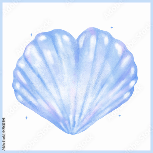 Pastel Blue SeasShell Heart shape Seashell Watercolor