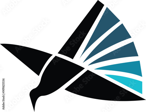 Abstract Bird Logo: A modern minimalist logo design features a bird, rendered in bold lines and a vibrant, serene color palette, perfect for conveying themes of freedom, movement, and innovation.