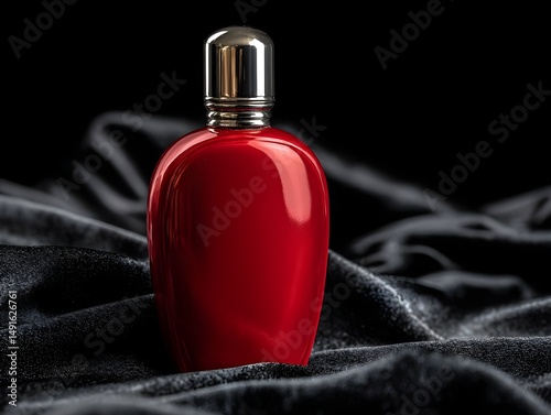 Sleek red ceramic perfume bottle accented by silver cap offering bold style and aromatic indulgence