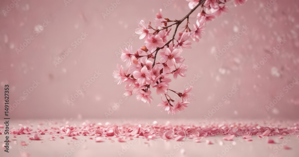 Fototapeta premium Floating pink sakura petals against a blurred pastel backdrop , serene, sakura