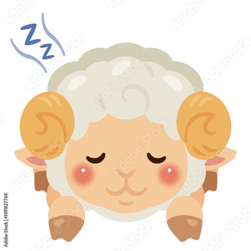 うつ伏せで眠るヒツジのイラスト