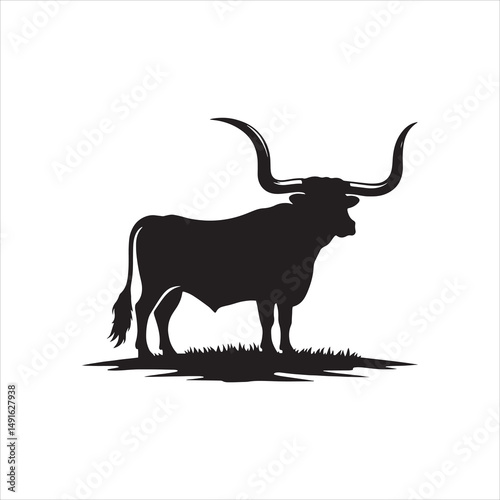 Black and White Vector of  Texas Longhorn Cow – Easy Tracing Illustration