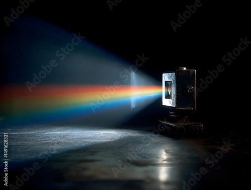 Light beam refracting through prism captured in crystalline detail highlighting spectral color dispersion artistry technique