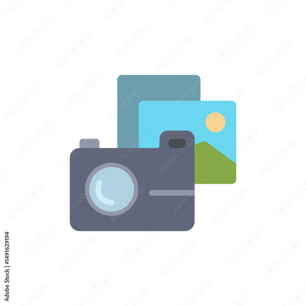 Depicting visual content management through a stylized camera image symbol Depicting visual content management through a stylized camera image symbol