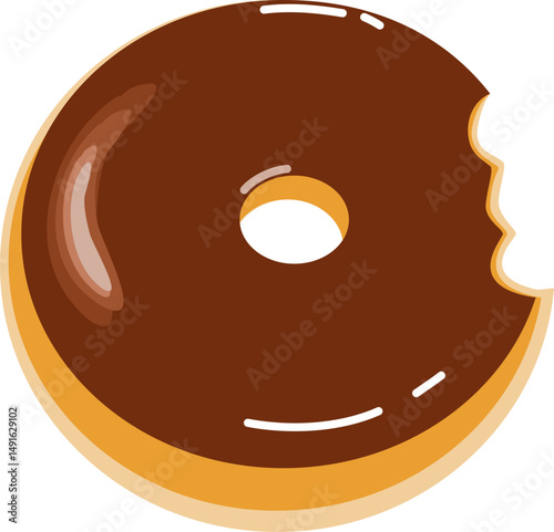 Delicious Chocolate Glazed Donut with a Bite Taken Out