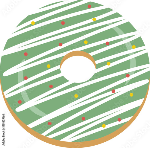 Delicious Green Glazed Donut with Sprinkles, Sweet Treat Illustration