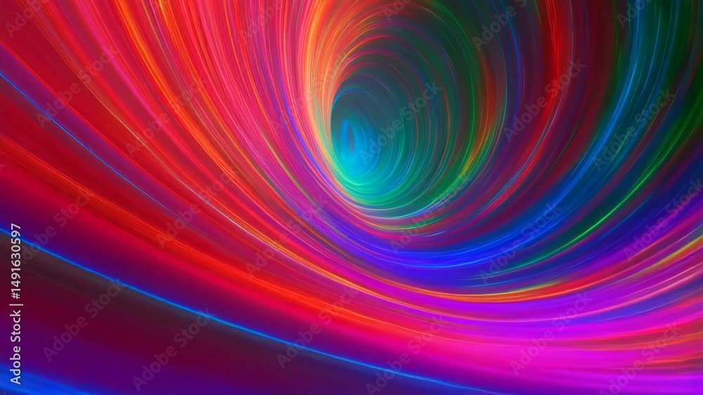 Vibrant Abstract Swirl of Curved Neon Lines with Blended Multicolored Light for Artistic Background