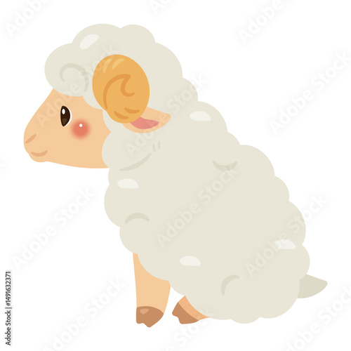 お座りしたヒツジの横向きイラスト