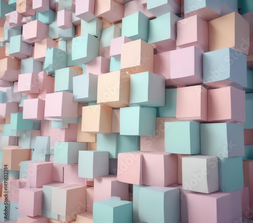 Abstract geometric background of overlapping pastel squares, creating a soft, layered effect , desktop, style