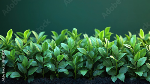 Green plants lined up in a row, representing natural growth and environmental harmony
