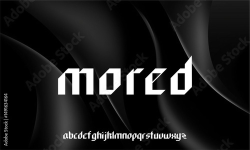 Modern "Mored" Font: A sophisticated graphic showcasing a unique, modern font design with elegant lines and a sleek aesthetic, perfect for various creative projects.