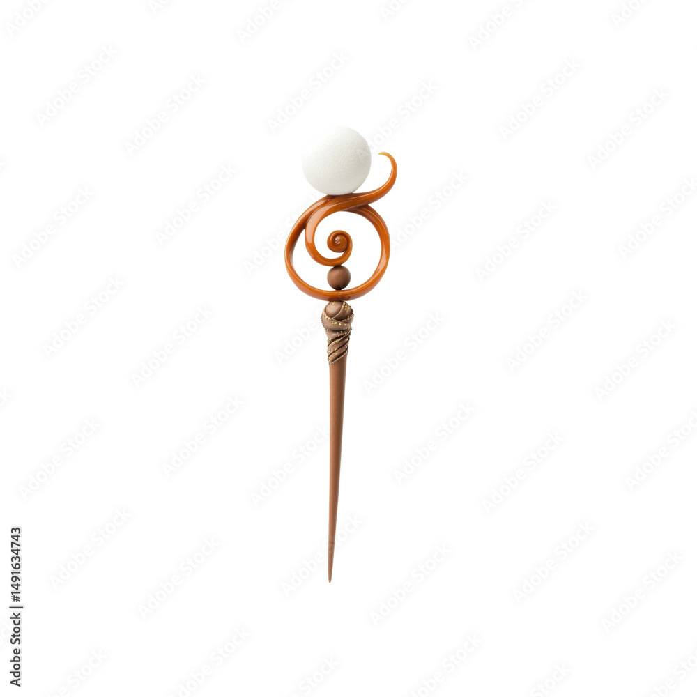 Ornate Magical Staff with White Orb Top - 3D Render
