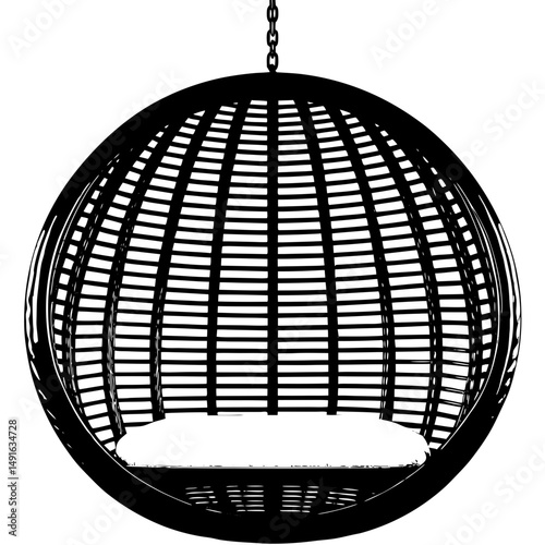 Hanging chair with cushion silhouette vector illustration